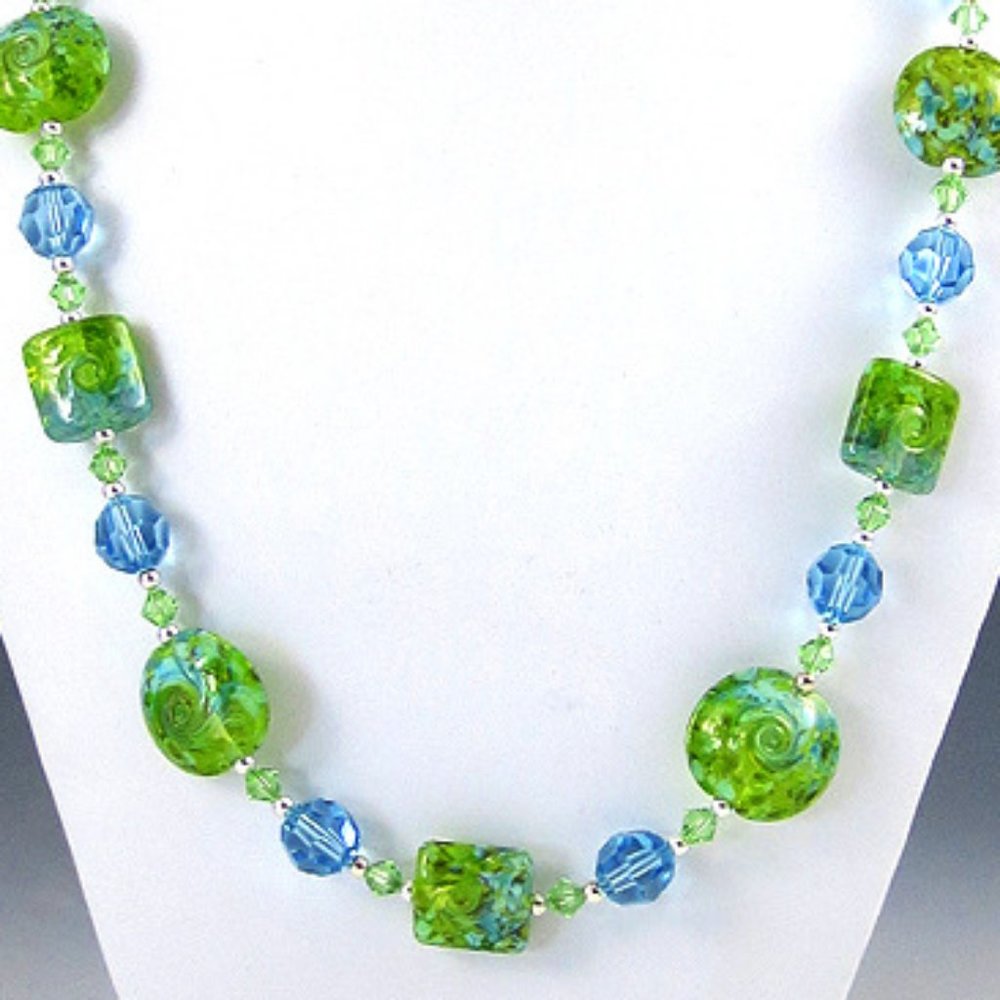 Lampwork, Crystal, & Sterling Silver Necklace